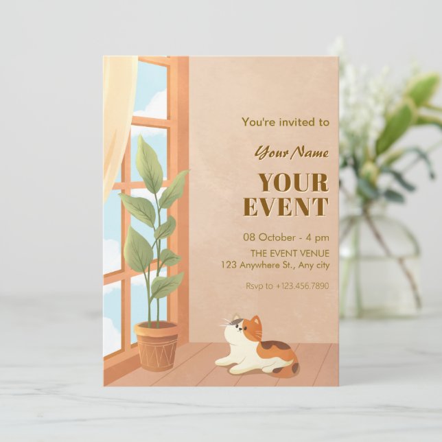 Cozy minimalist cat home  invitation (Standing Front)