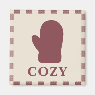 Cozy Mitten Christmas Magnet Rustic Burgundy
