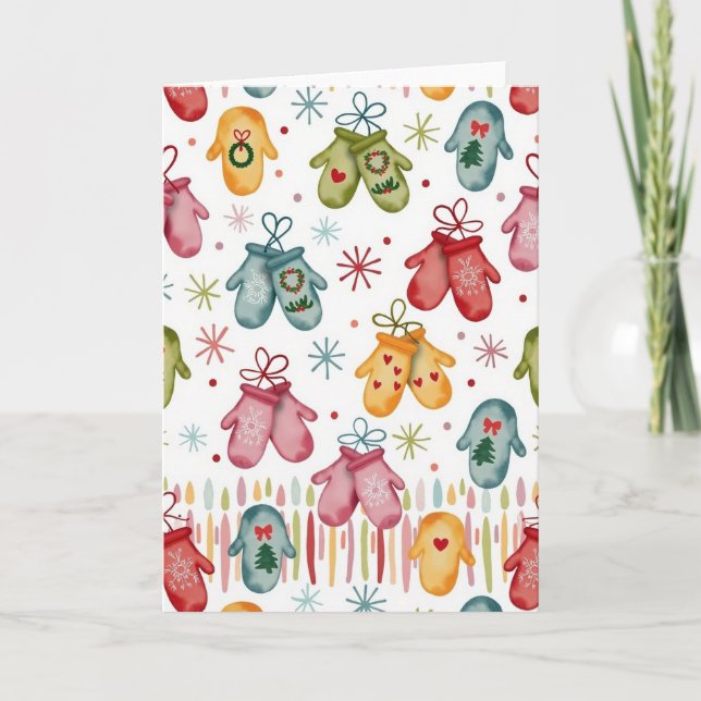 Cozy Mitten Pattern Christmas Card (Front)