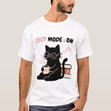 Cozy Mode On Cute Black Cat Coffee Books T-Shirt