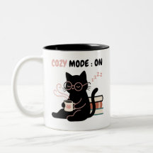 Cozy Mode On Cute Black Cat Coffee Books T-Shirt