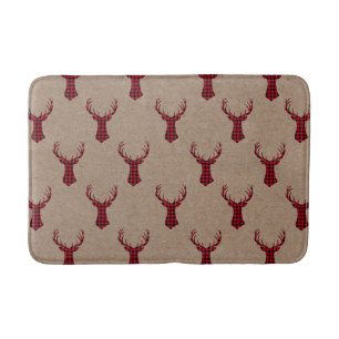 Cozy Modern Deer Kraft Plaid Christmas Bath Mat