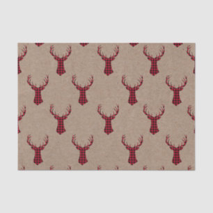 Cozy Modern Deer Kraft Plaid Christmas  Tissue Paper