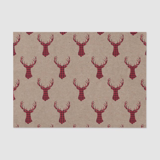 Cozy Modern Deer Kraft Plaid Christmas  Tissue Paper (Front)
