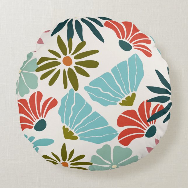 Cozy Modern Floral Round Pillow (Front)