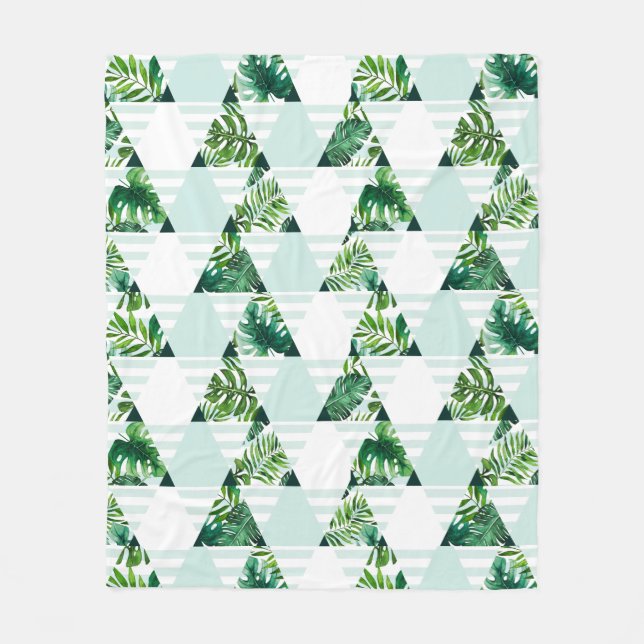 Cozy Modern Mint Green Tropical Triangles Pattern  Fleece Blanket (Front)