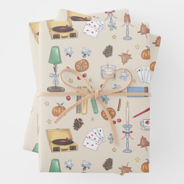 Cozy Moody Autumn Weekend Wrapping Paper Sheets (In situ)