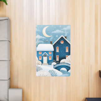 Cozy Moon Winter Village Snowy Cottage Rug