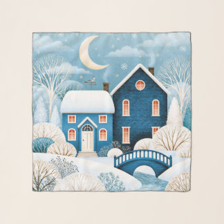 Cozy Moon Winter Village Snowy Cottage Scarf