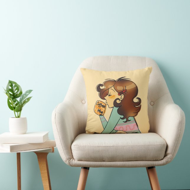 Cozy Morning Coffee Mood Art Throw Pillow (Chair)