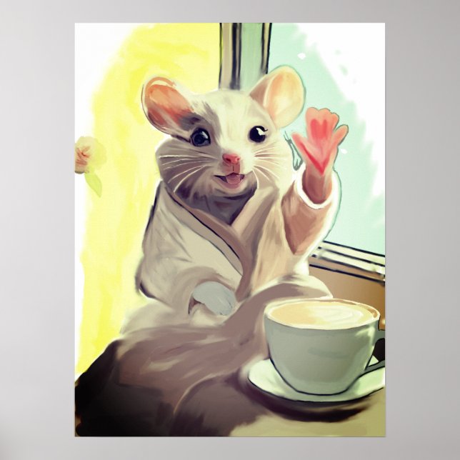 Cozy Morning Mouse Poster – Cute Animal Art  (Front)