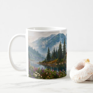 Cozy Mountain Cabin Lake Nature Art Coffee Mug