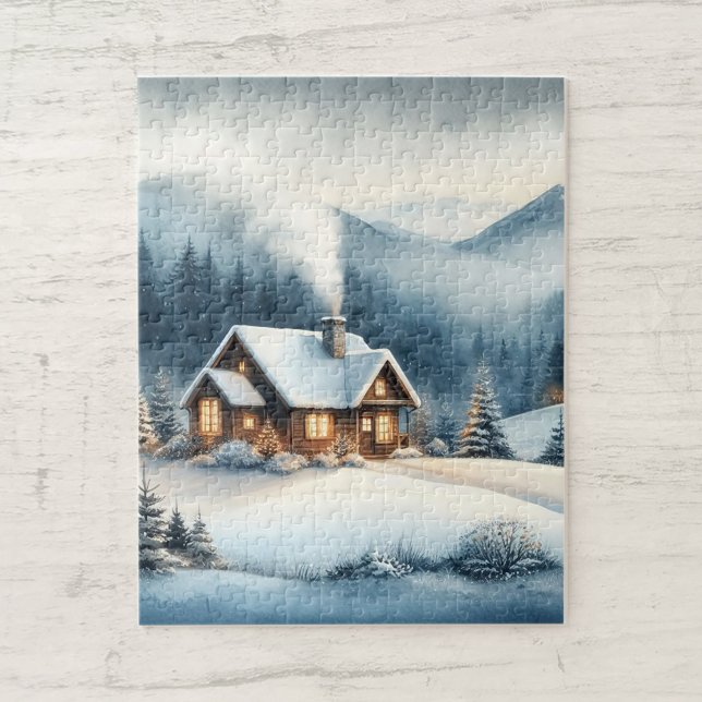 Cozy Mountain Cabin Winter Landscape Jigsaw Puzzle (Creator Uploaded)