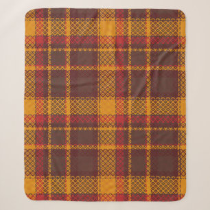 Cozy Mustard Yellow and Rust Tartan Design Sherpa Blanket