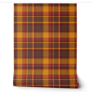 Cozy Mustard Yellow and Rust Tartan Design Wallpaper