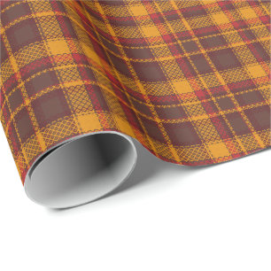 Cozy Mustard Yellow and Rust Tartan Design Wrapping Paper