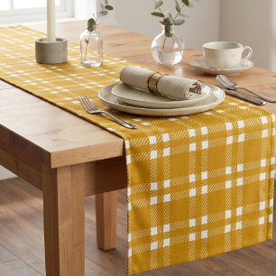 Cozy Mustard Yellow Gingham Plaid Tartan Short Table Runner