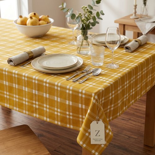 Cozy Mustard Yellow Gingham Plaid Tartan  Tablecloth