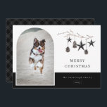 Cozy Nature Arch Frame Photo Holiday Card<br><div class="desc">Trendy rustic Scandinavian style holiday photo card. Single photo with arch frame shape. Watercolor branch adorned with pinecones and decorative star ornaments,  chic typography design with trendy plaid pattern backing.</div>