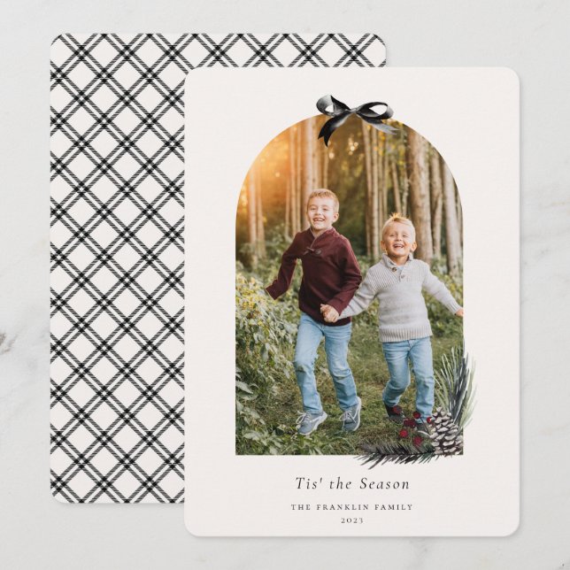 Cozy Nature Arch Frame Photo Holiday Card (Front/Back)