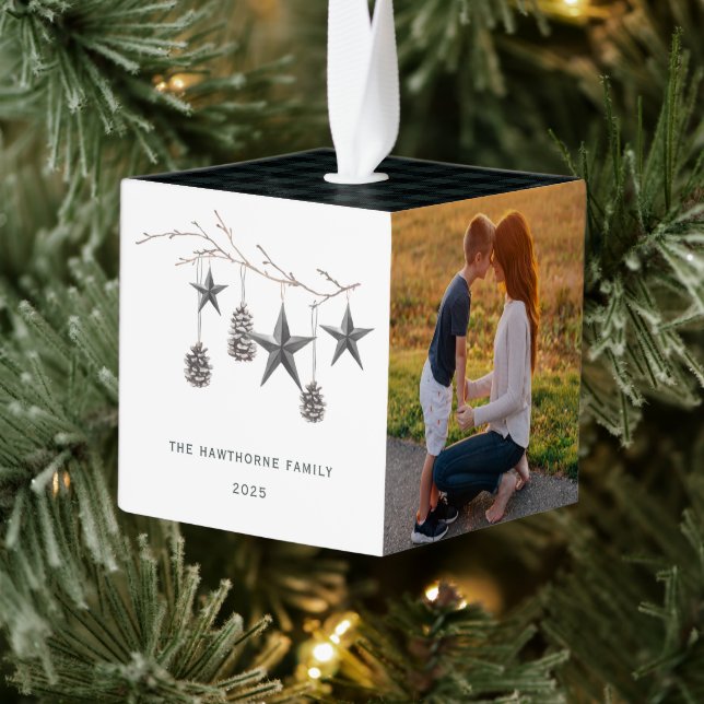 Cozy Nature Christmas Photo Cube Ornament (Tree)