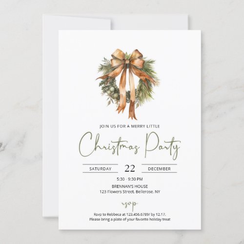 Cozy nature earthy colors wreath Christmas party Invitation
