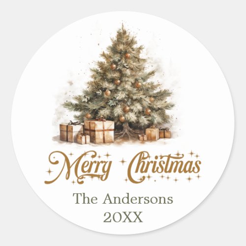 Cozy nature_inspired watercolor Christmas tree Classic Round Sticker