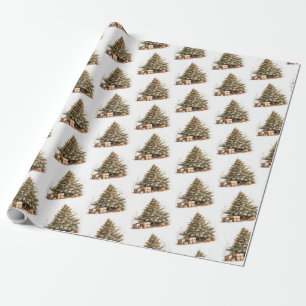 Cozy nature-inspired watercolor Christmas tree Wrapping Paper