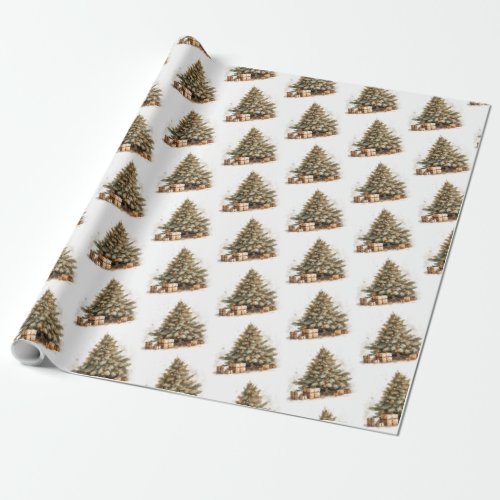 Cozy nature_inspired watercolor Christmas tree Wrapping Paper