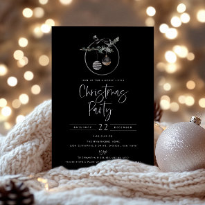 Cozy Nature Wreath Black Christmas Party Invitation