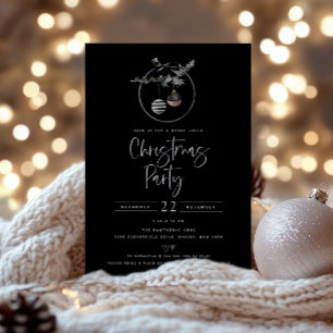 Cozy Nature Wreath Black Christmas Party Invitation
