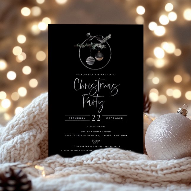 Cozy Nature Wreath Black Christmas Party Invitation (Creator Uploaded)