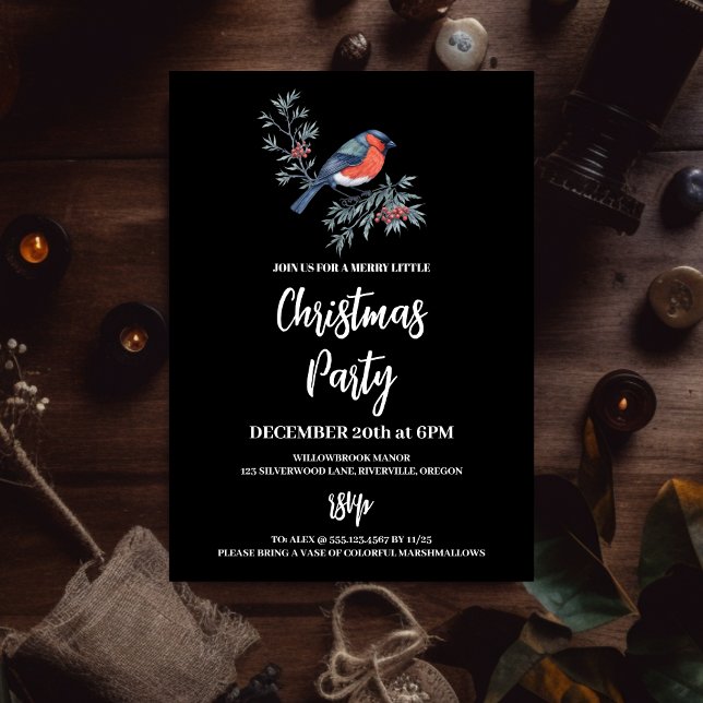Cozy Nature Wreath Black Christmas Party Invitation (Creator Uploaded)