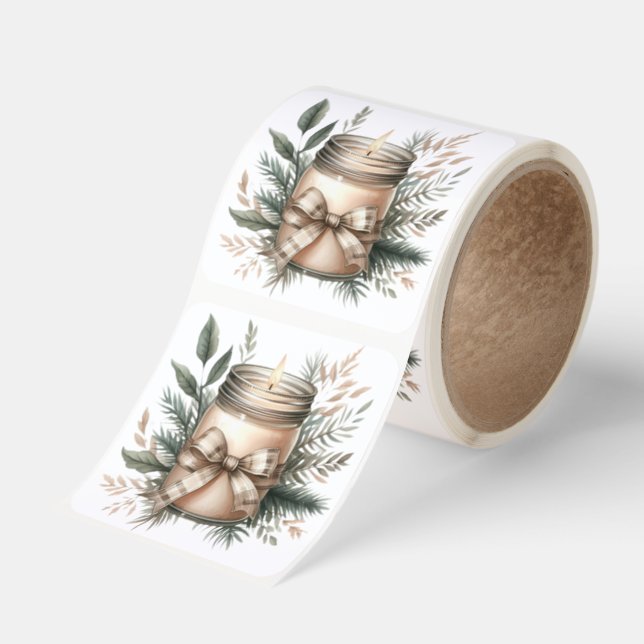 Cozy Neutral Candle - Watercolor Winter Sticker (Roll)