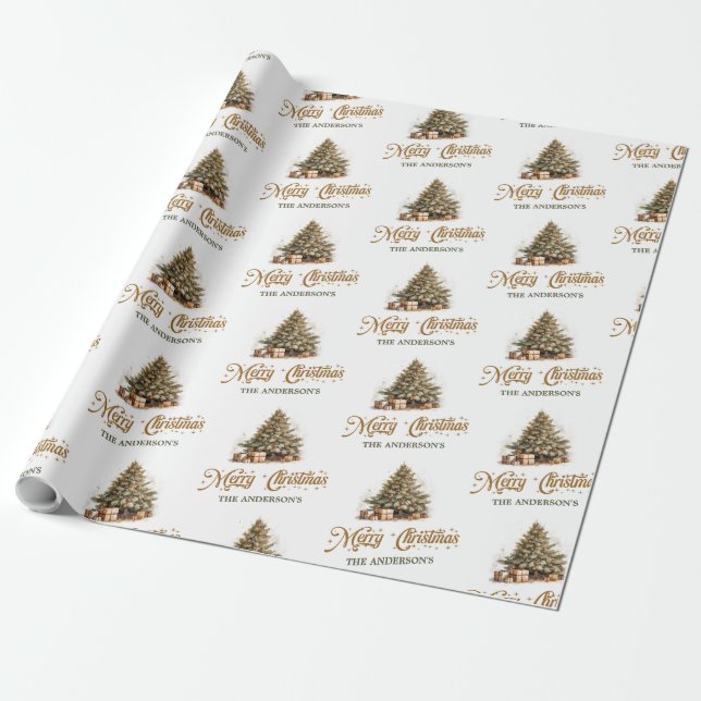 Cozy neutral earthy tones Christmas tree sage rust Wrapping Paper (Unrolled)