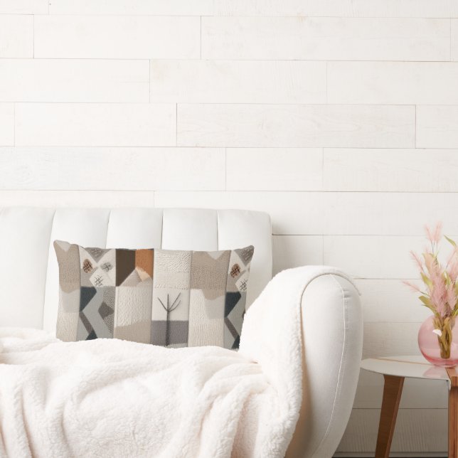 Cozy neutral patchwork lumbar pillow (Couch)