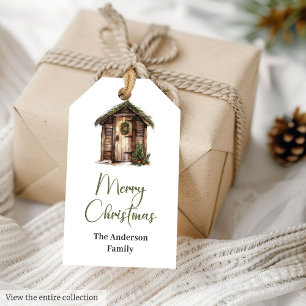 Cozy Neutral Rustic Beige Watercolor Christmas Gift Tags