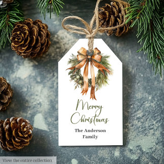Cozy Neutral Rustic Watercolor Christmas Gift Tag