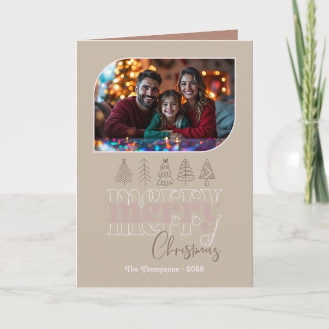 Cozy Neutrals Hand Drawn Merry Christmas Photo Holiday Card (Front)