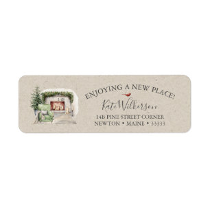 Cozy New Address with Fireplace Holiday Label