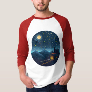 Cozy Night Cabin Under Starry Sky T-Shirt