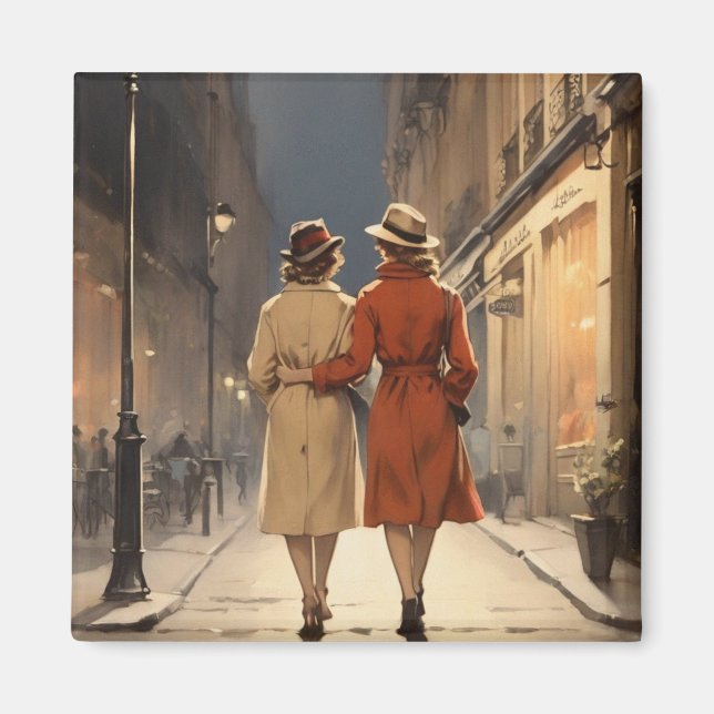 Cozy Night Walk for a Lesbian Couple Magnet (Front)
