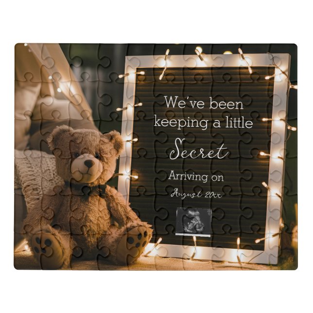 Cozy night with teddy bear pregnancy announcement jigsaw puzzle (Puzzle Horizontal)