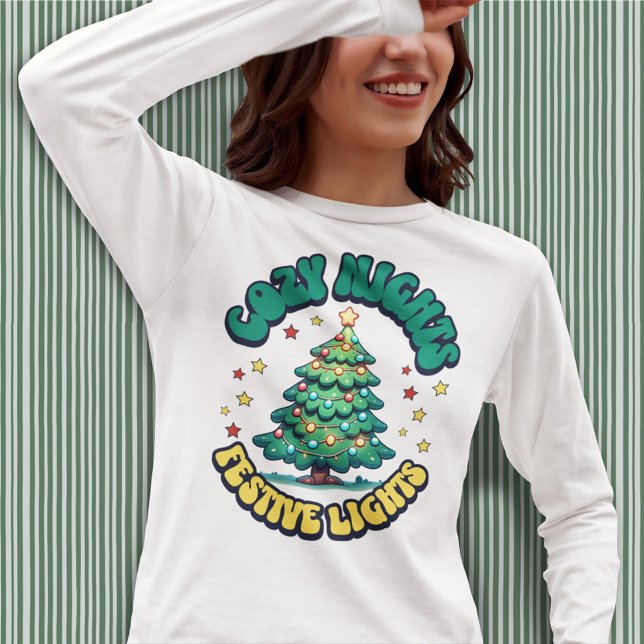 Cozy Nights, Festive Lights Christmas Tree T-Shirt (Creator Uploaded)