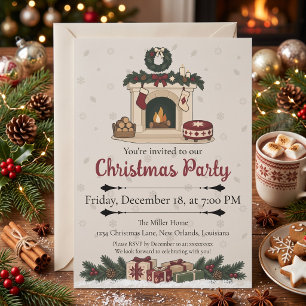 Cozy Nordic Christmas Fireplace Holiday Party Invitation