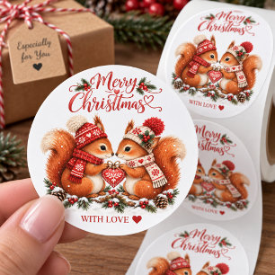 Cozy Nordic Christmas Squirrels With Love Classic Round Sticker