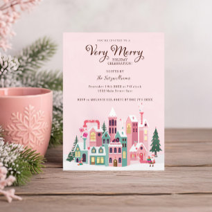 Cozy North Pole Pink Elf Workshop Christmas Party  Invitation