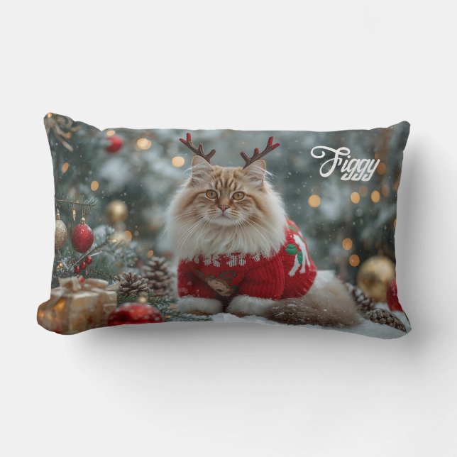 Cozy Norwegian Forest Cat Christmas Personalized   Lumbar Pillow (Front)
