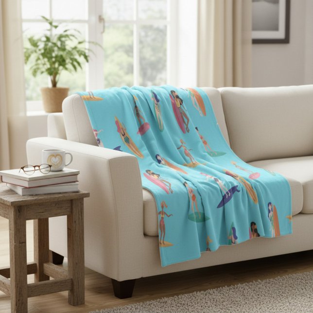 Cozy Ocean Surfer Girl Inspired Fleece Blanket (Creator Uploaded)