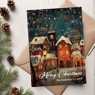 Cozy old fashioned Christmas scene seasonal card